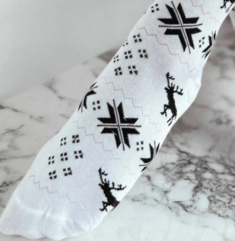 Tall Reindeer Fair Isle Over-the-knee Socks Long Ribbon Bow Stocking Holiday